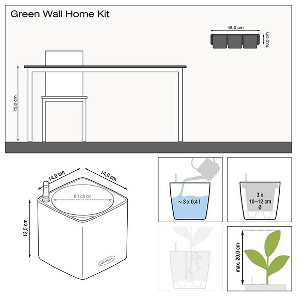 Комплект Lechuza Green Wall Home Kit Glossy 48х6х14 см червоний 13525