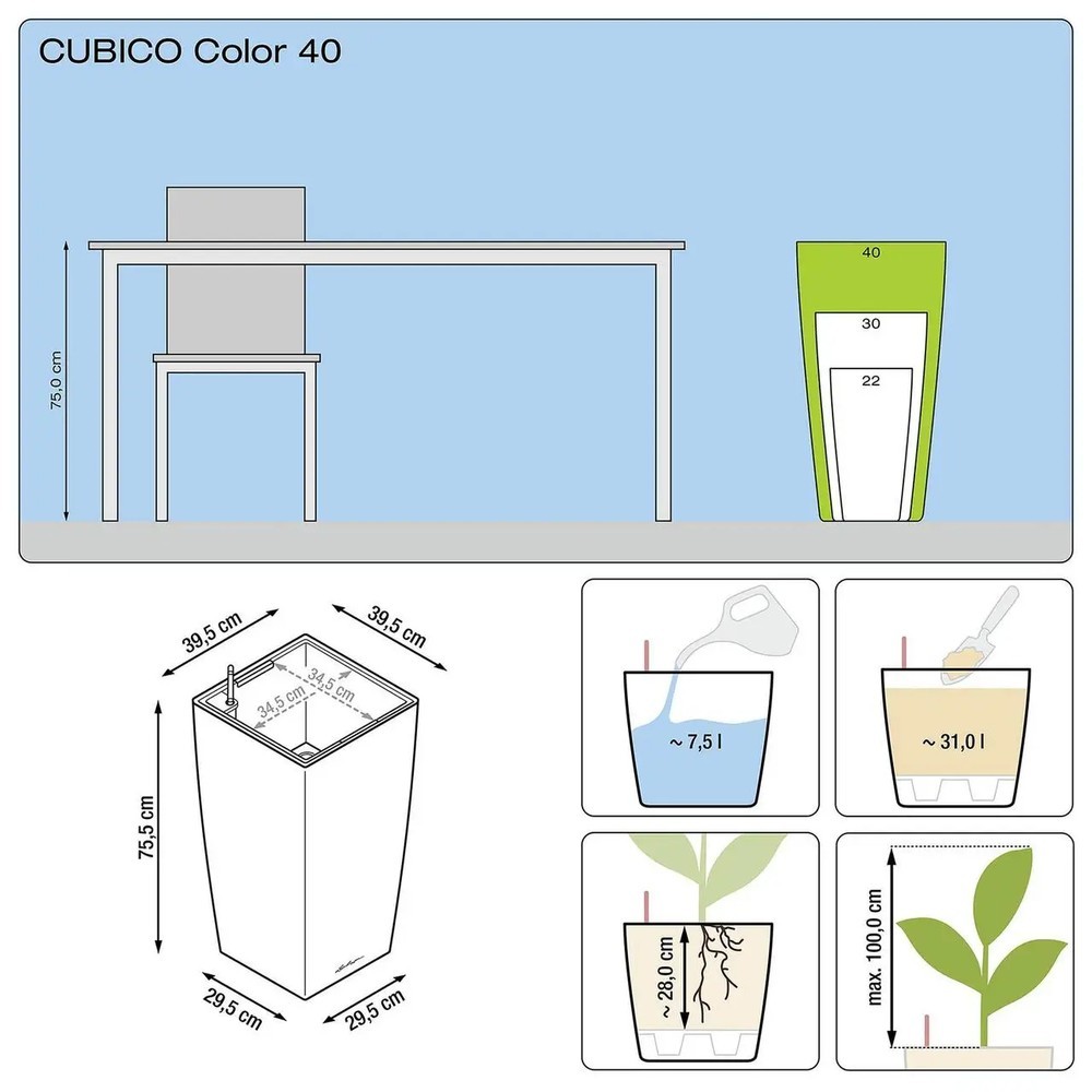 Кашпо Lechuza Cubico Color 40 31 л 13308
