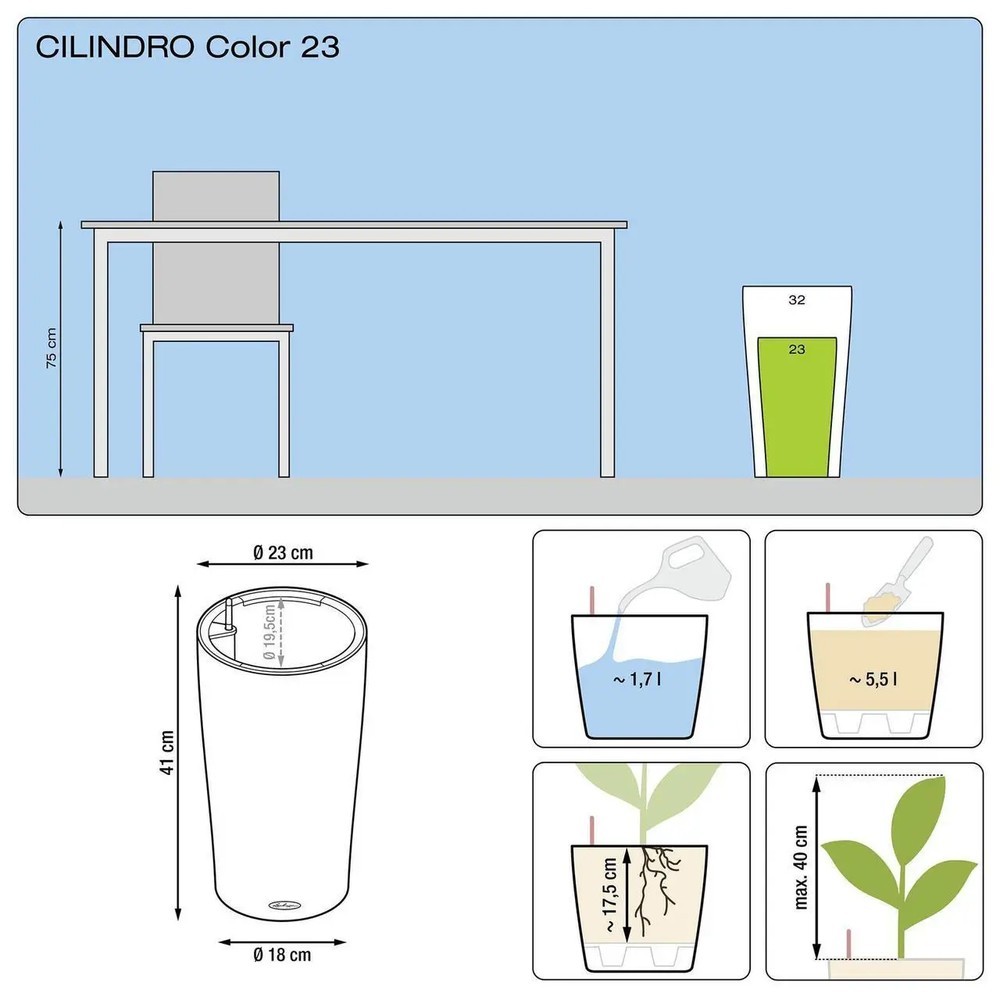 Кашпо Lechuza Cilindro Color 23 5,5 л 13948